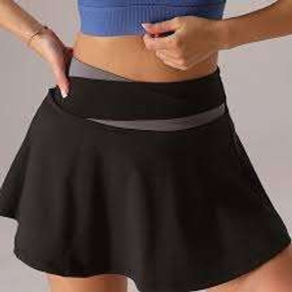Athletic Crossover Waist Skort Black Grey Flared Tennis Golf Mini Skirt 26"